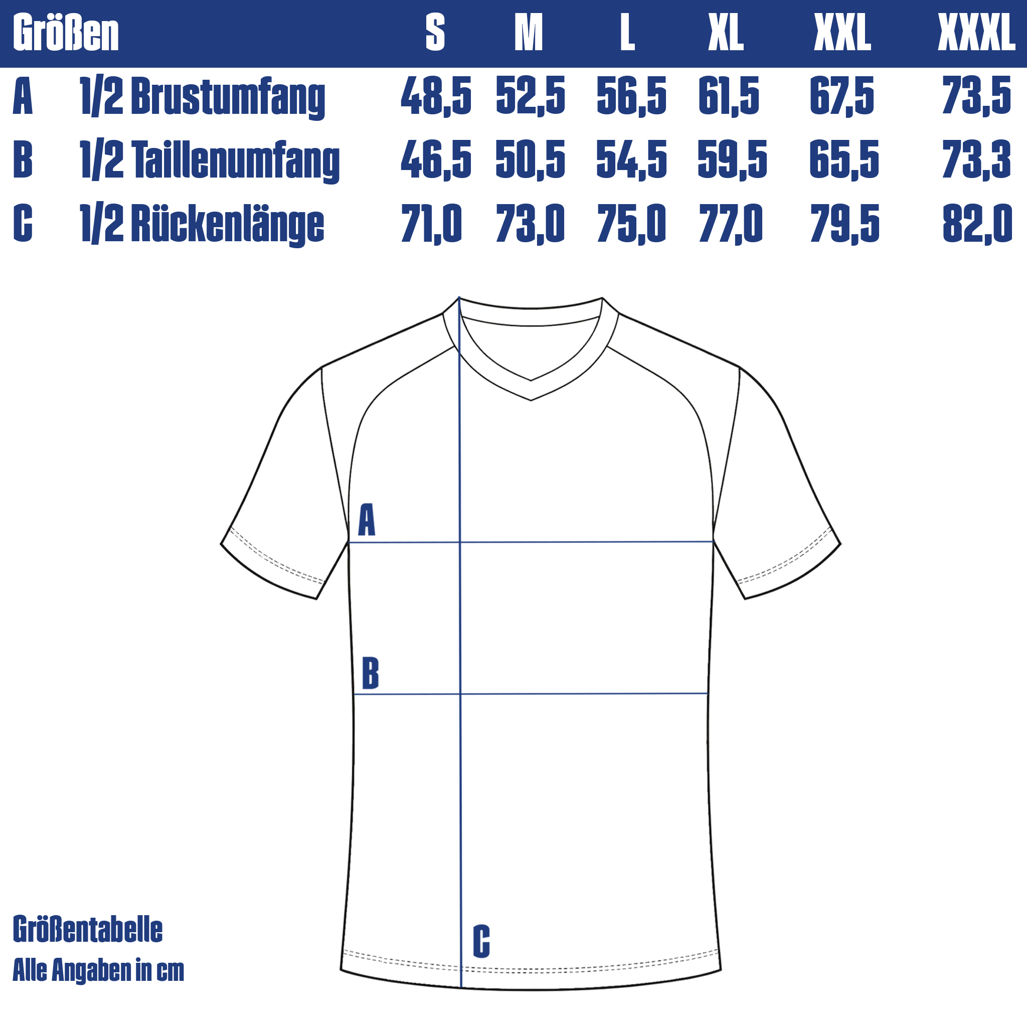 Ausweichtrikot Maßtabelle